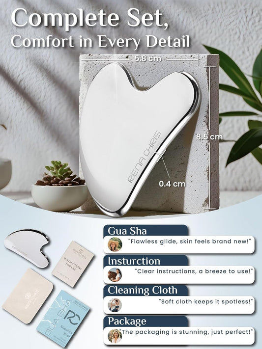 Stainless Steel Gua Sha Facial Tool - Sculpt Your Jawline & Reduce Puffiness - Perfect Skin Care Gift in Silver