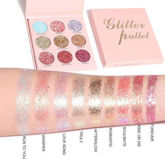 9 Colors Glitter Eyeshadow Palette, Diamond Shine Pressed Pigmented Metallic Shimmery Sparkly Eye Shadow Palette, Long Lasting Waterproof Eye Shadow for Party