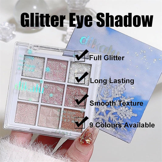 Glitter Eyeshadow Palette,Shimmer Eye Shadow Pallets for Women,Highly Pigmented Eyeshadow Make-Up Palettes,White Pink Glitter Eye Shadow Palette with Brush,Travel Size Eyeshadow Gift for Girls Make Up