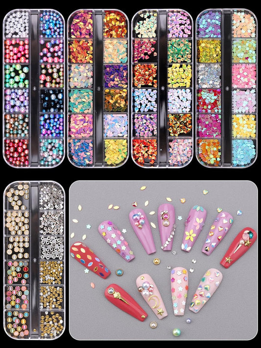 Nail Art Rhinestones, Nail Studs Gems Nail Diamonds Nail Art Crystal Nail Jewels with Pick up Tweezers for Nail Art Decoration (10 Boxs)