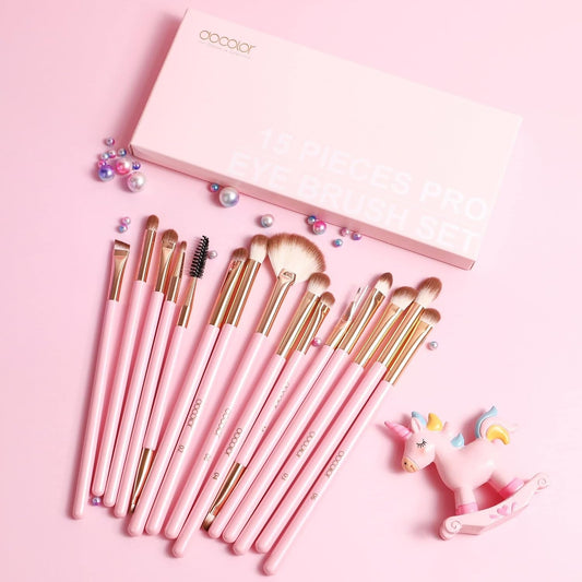 15-Piece Professional Eye Makeup Brush Set - Premium Wooden Handled Brushes for Eyeshadow, Concealer, Eyebrow, Eyelash, and Eyeliner in Vibrant Neon Pink