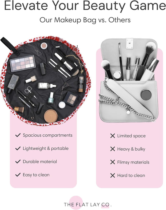 Makeup Bag - Travel Make up Organiser for Cosmetics, Eyeshadow, Make-Up Brushes, Lipstick & Tools - Drawstring Makeup Bag Storage with Brush Holder & Large Pockets