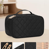 Makeup Bag, Small Makeup Bag for Women, Travel Cosmetic Bag, 2 Layers Waterproof Makeup Organizer Storage with Makeup Brush Holder, Black