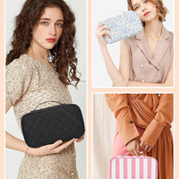 Makeup Bag, Small Makeup Bag for Women, Travel Cosmetic Bag, 2 Layers Waterproof Makeup Organizer Storage with Makeup Brush Holder, Black