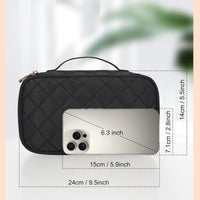 Makeup Bag, Small Makeup Bag for Women, Travel Cosmetic Bag, 2 Layers Waterproof Makeup Organizer Storage with Makeup Brush Holder, Black