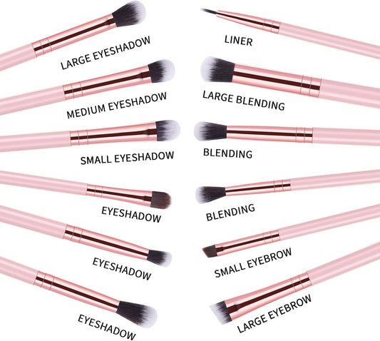 12Pcs Eyeshadow Brushes Make up Eye Brush Set Professional Eye Makeup Brushes for Concealer Eyeliner Eyelash Eyebrow Blending Contour Pink Brush