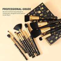 12-Piece Skull-Print Makeup Brush Set - Premium Synthetic Brushes for Flawless Foundation, Contouring, Blush, and Eye Makeup