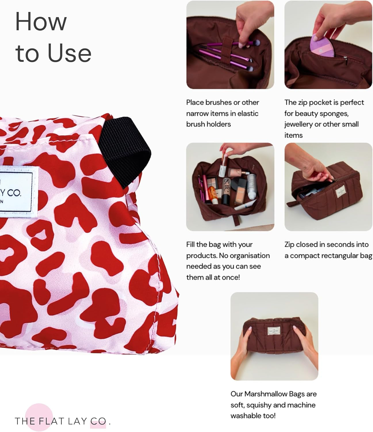 Makeup Bag - Travel Make up Organiser for Cosmetics, Eyeshadow, Make-Up Brushes, Lipstick & Tools - Drawstring Makeup Bag Storage with Brush Holder & Large Pockets