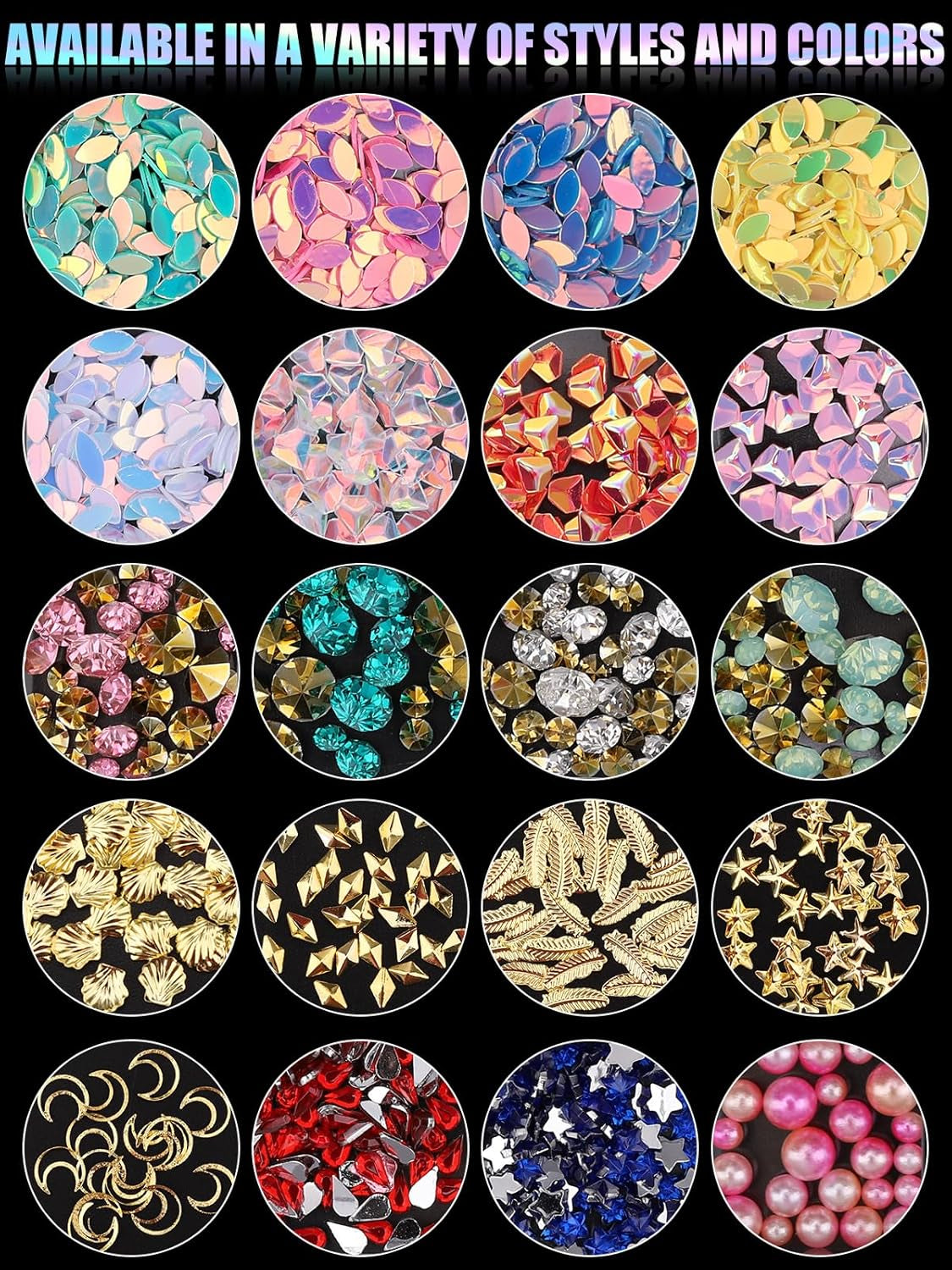 Nail Art Rhinestones, Nail Studs Gems Nail Diamonds Nail Art Crystal Nail Jewels with Pick up Tweezers for Nail Art Decoration (10 Boxs)