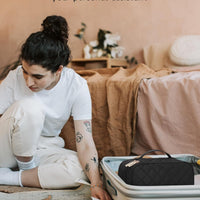 Makeup Bag, Small Makeup Bag for Women, Travel Cosmetic Bag, 2 Layers Waterproof Makeup Organizer Storage with Makeup Brush Holder, Black