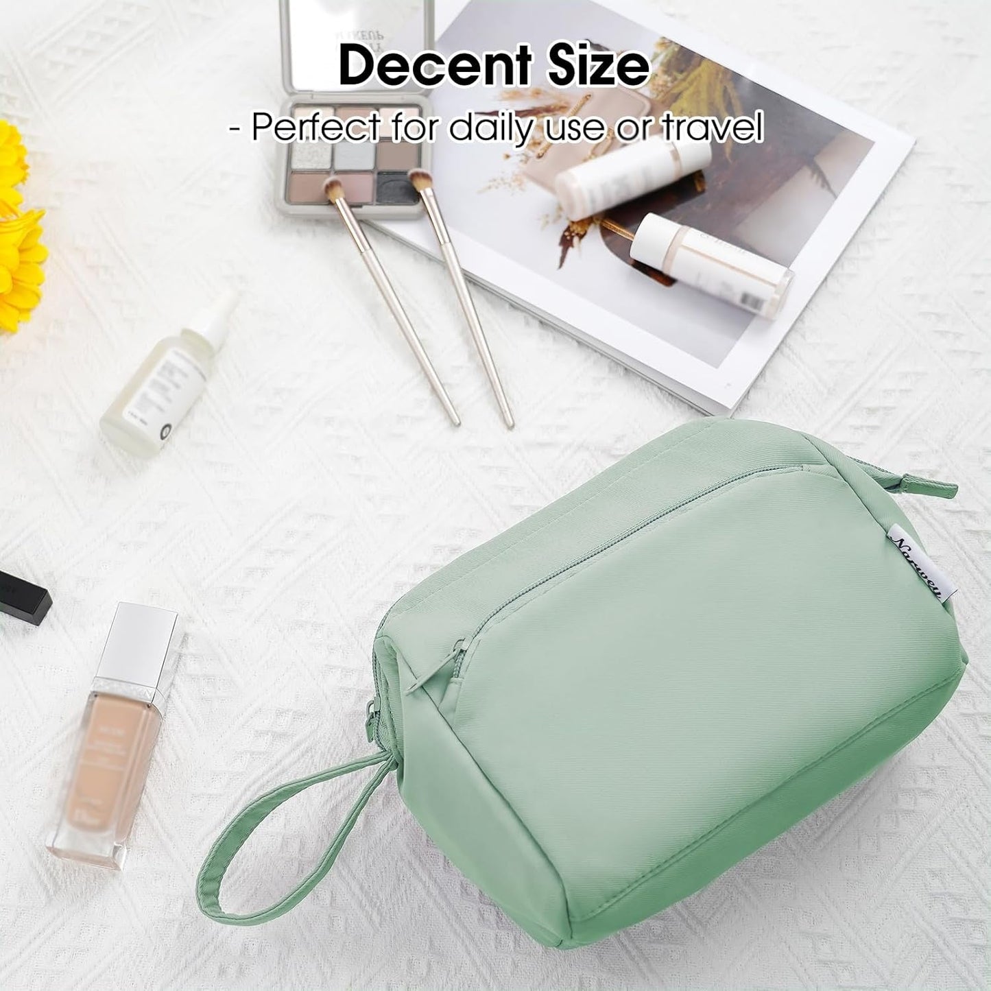 Large Makeup Bag Wide-Open Zipper Pouch Travel Wash Bag Toiletry Bag Cosmetic Organizer for Women (Mint Green)