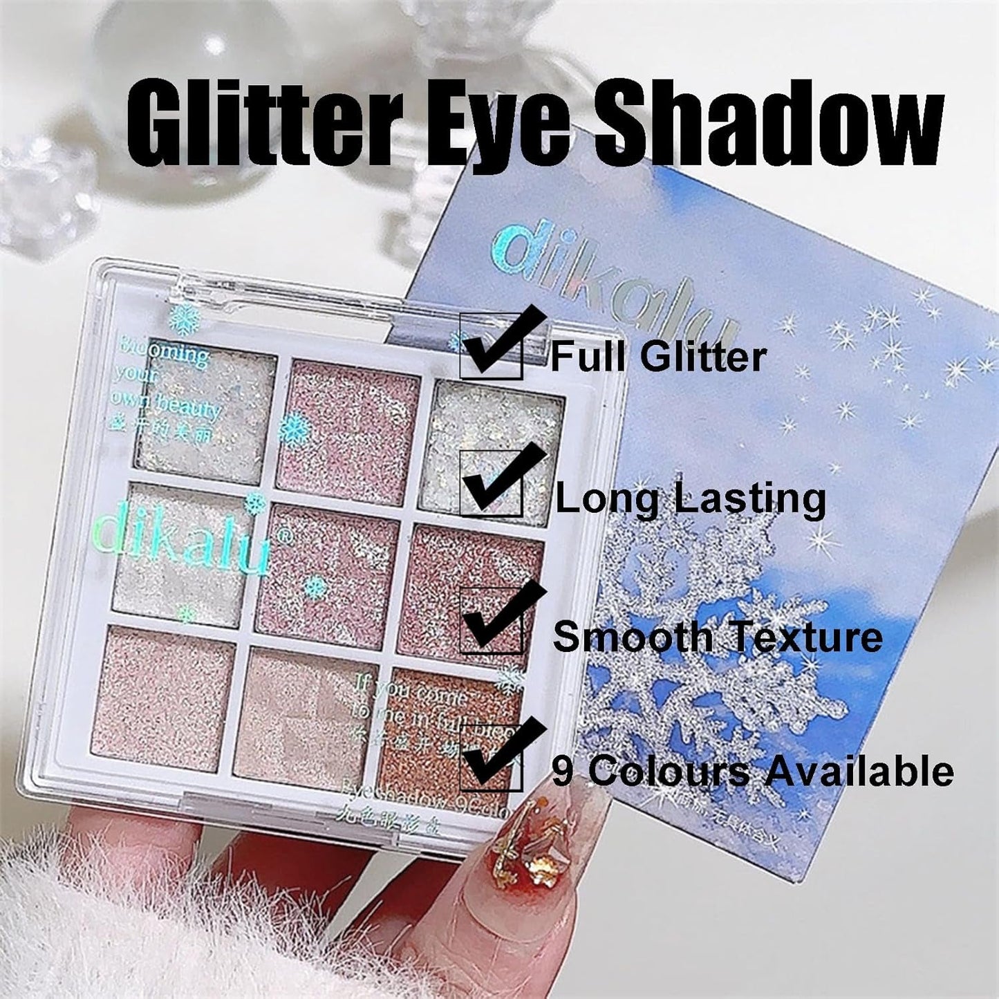 Glitter Eyeshadow Palette,Shimmer Eye Shadow Pallets for Women,Highly Pigmented Eyeshadow Make-Up Palettes,White Pink Glitter Eye Shadow Palette with Brush,Travel Size Eyeshadow Gift for Girls Make Up