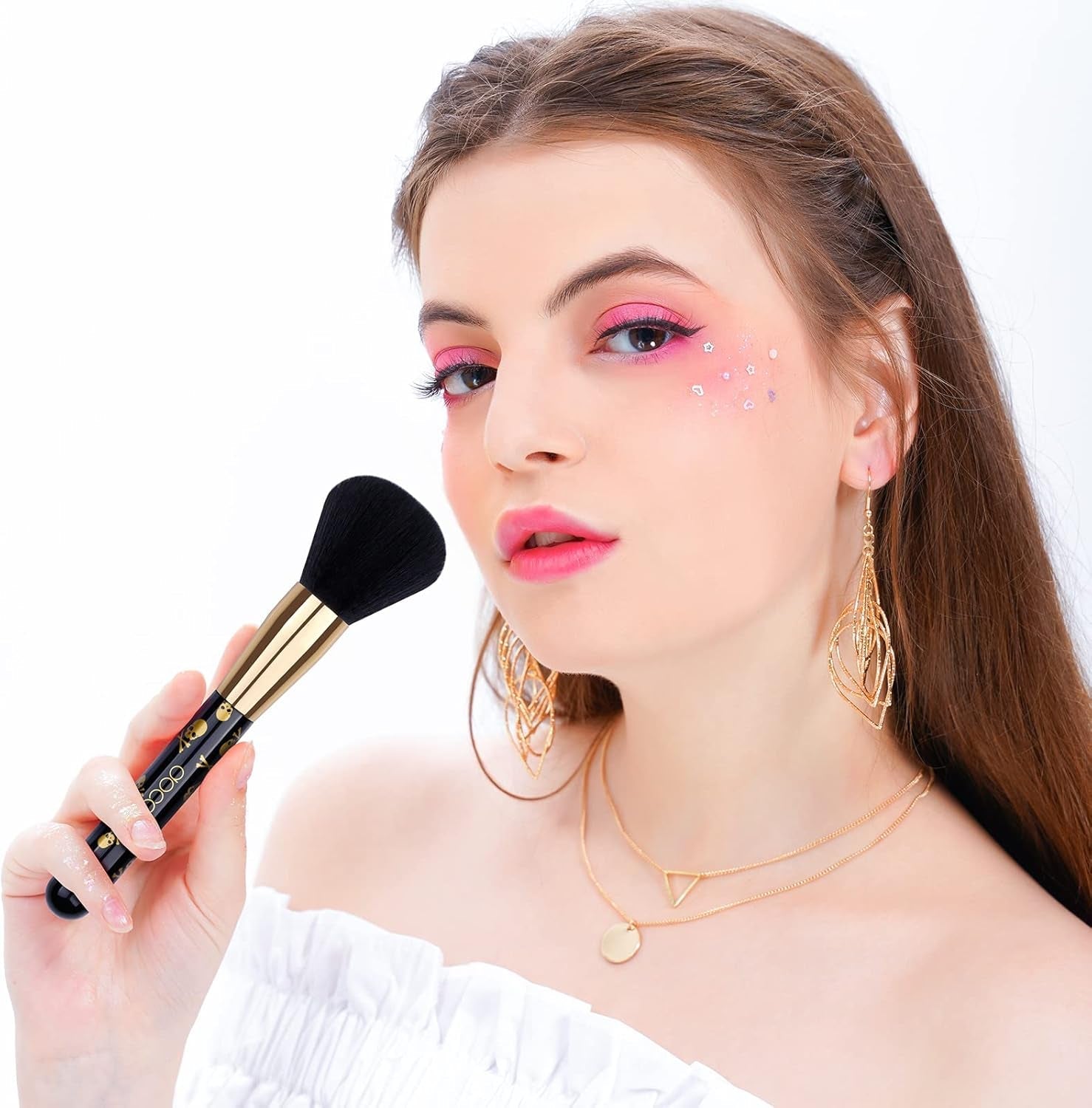 12-Piece Skull-Print Makeup Brush Set - Premium Synthetic Brushes for Flawless Foundation, Contouring, Blush, and Eye Makeup