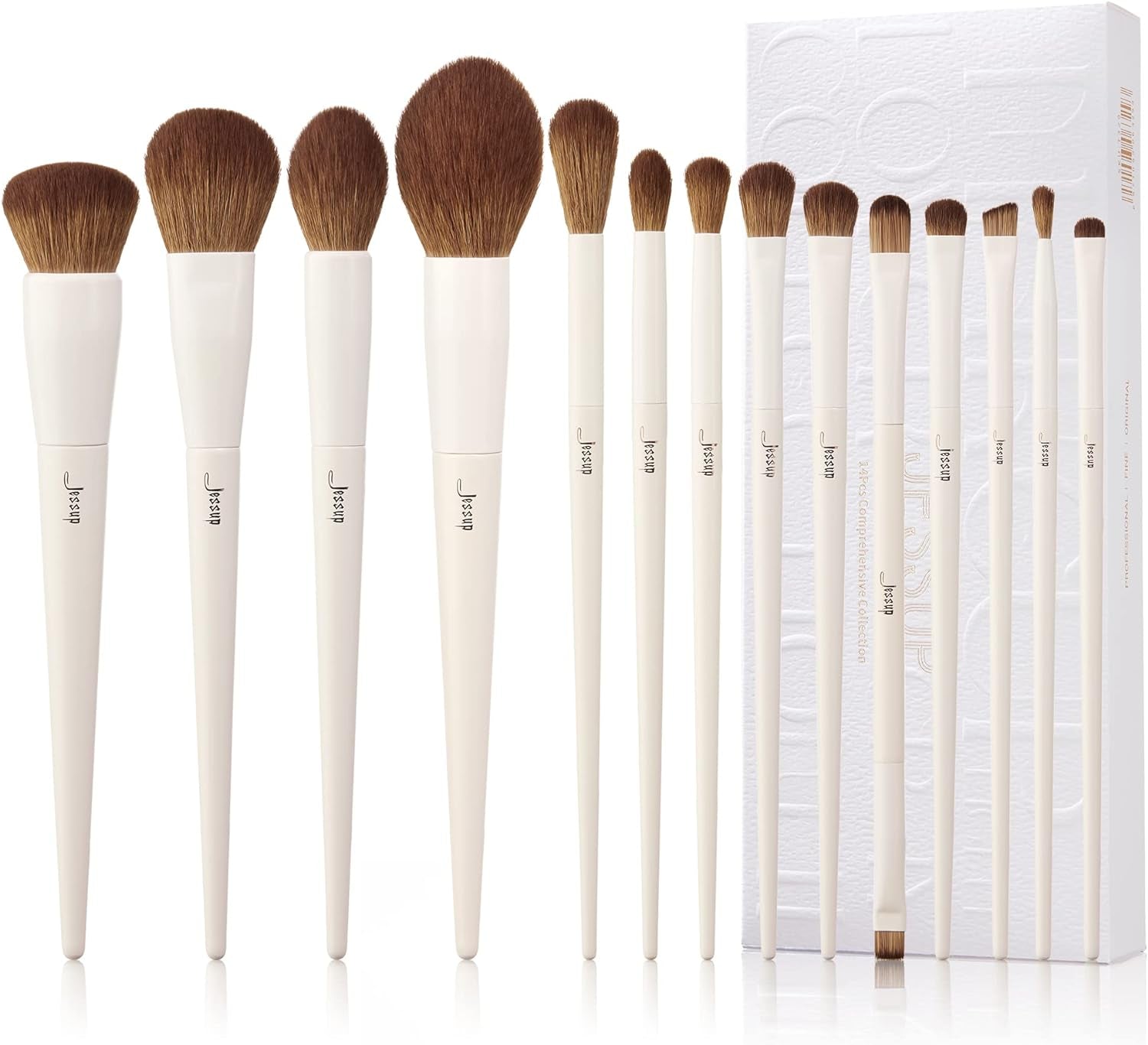 14-Piece Premium Synthetic Makeup Brush Set - Perfect for Contour, Concealer, Foundation, Eyeshadow & More in Elegant Light Grey T329