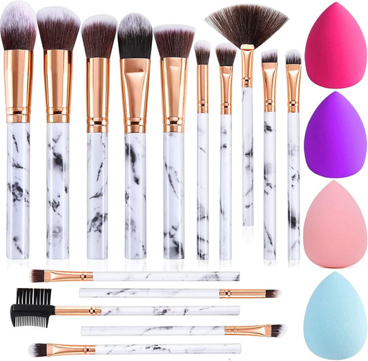 Makeup Brushes  15Pcs Marble Makeup Brush Set Premium Synthetic Kabuki Powder Blush Contour Foundation Concealer Eyeshadow Brushes with Makeup Sponge