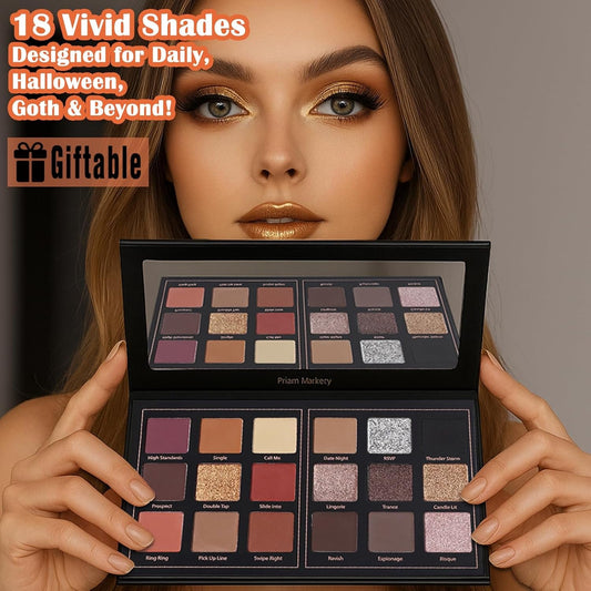 Pro 18 Colors Eyeshadow Palette Matte Shimmer Eye Shadow Palette Highly Pigmented Blendable Shadow Long Lasting Waterproof Makeup Cosmetics (01# Seductress)