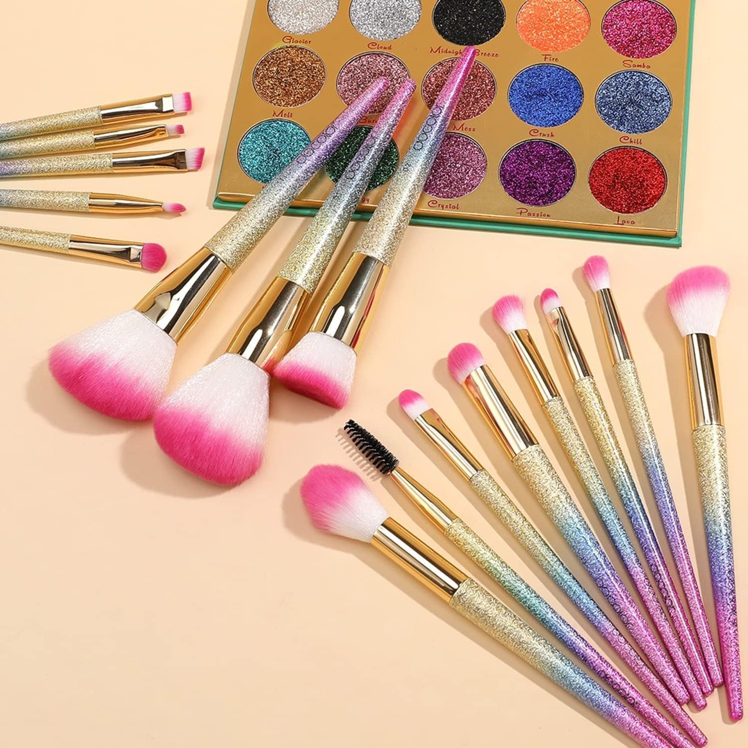16-Piece Rainbow Makeup Brush Set - Professional Brushes for Flawless Foundation, Eyeshadow, Blush, and More in Elegant Gift Box