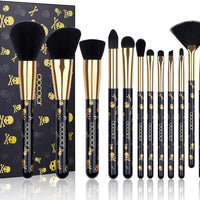 12-Piece Skull-Print Makeup Brush Set - Premium Synthetic Brushes for Flawless Foundation, Contouring, Blush, and Eye Makeup