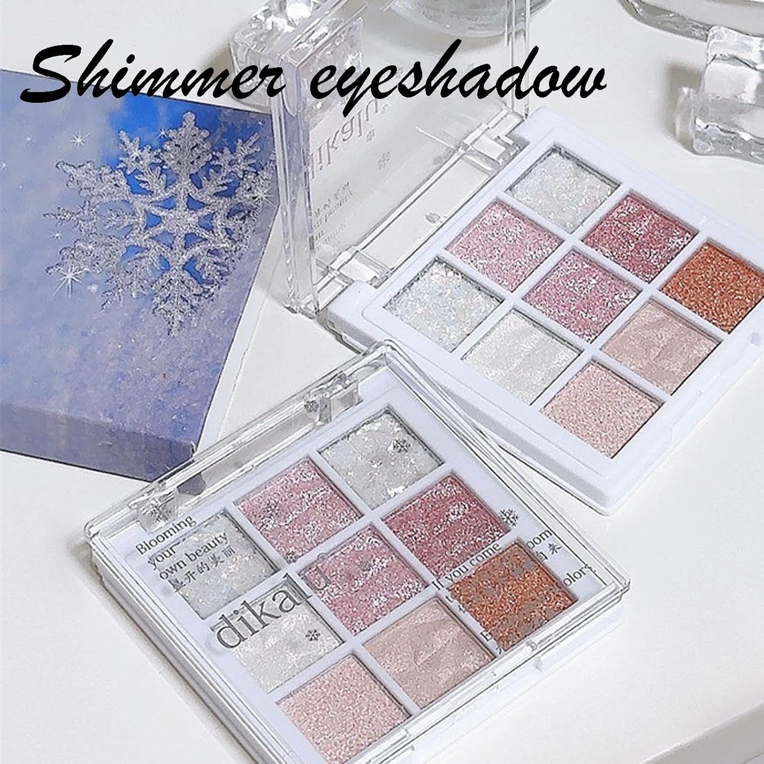 Glitter Eyeshadow Palette,Shimmer Eye Shadow Pallets for Women,Highly Pigmented Eyeshadow Make-Up Palettes,White Pink Glitter Eye Shadow Palette with Brush,Travel Size Eyeshadow Gift for Girls Make Up