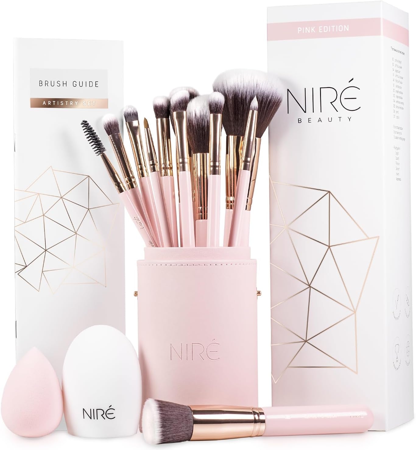 Beauty 15-Piece Pink Makeup Brush Set - Award-Winning Brushes with Case, Blending Sponge, Cleaner, and Gift Box