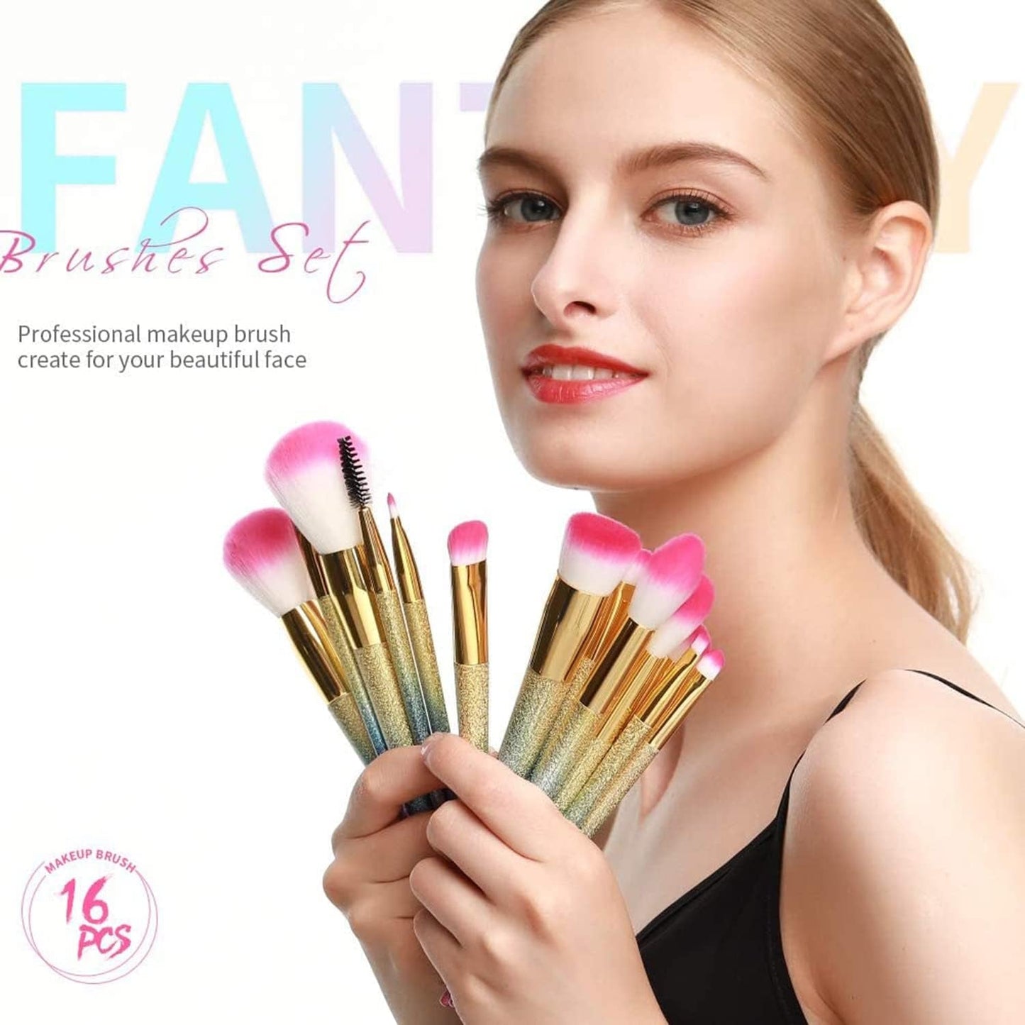 16-Piece Rainbow Makeup Brush Set - Professional Brushes for Flawless Foundation, Eyeshadow, Blush, and More in Elegant Gift Box