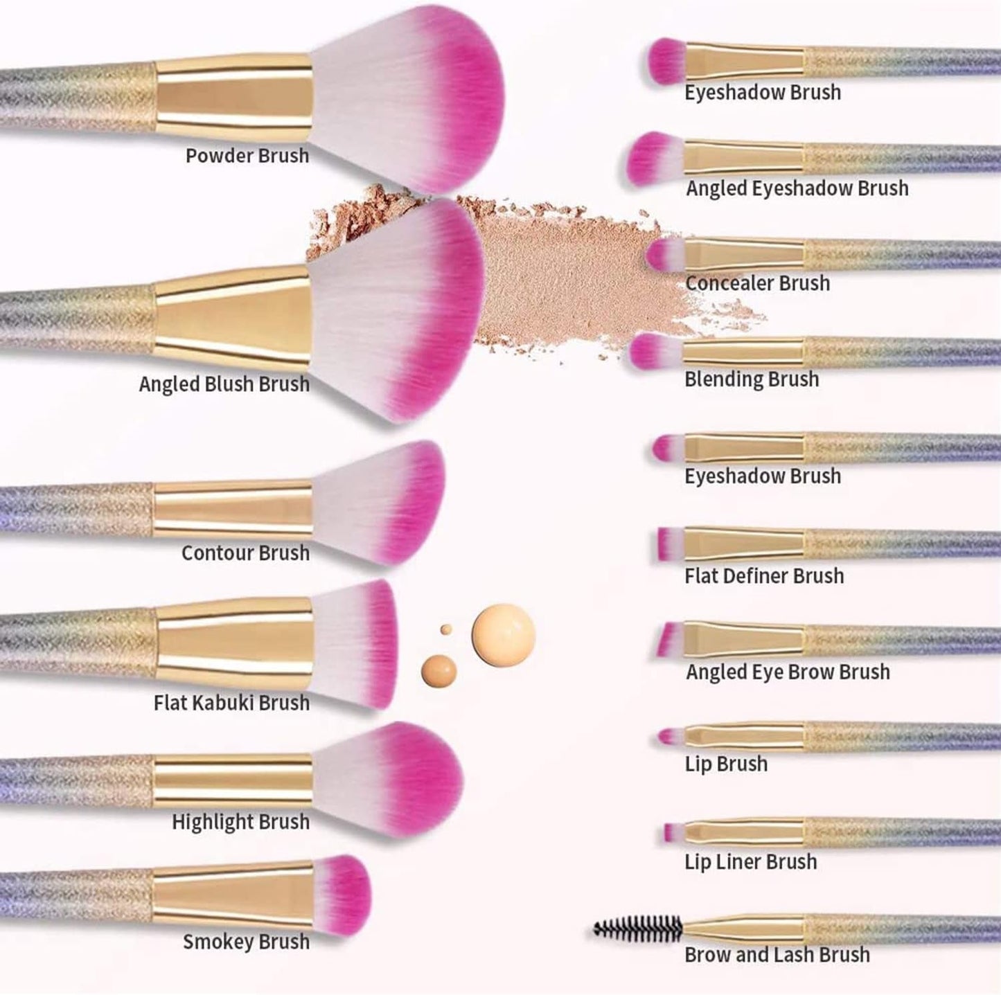 16-Piece Rainbow Makeup Brush Set - Professional Brushes for Flawless Foundation, Eyeshadow, Blush, and More in Elegant Gift Box