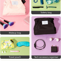 Makeup Bag - Travel Make up Organiser for Cosmetics, Eyeshadow, Make-Up Brushes, Lipstick & Tools - Drawstring Makeup Bag Storage with Brush Holder & Large Pockets