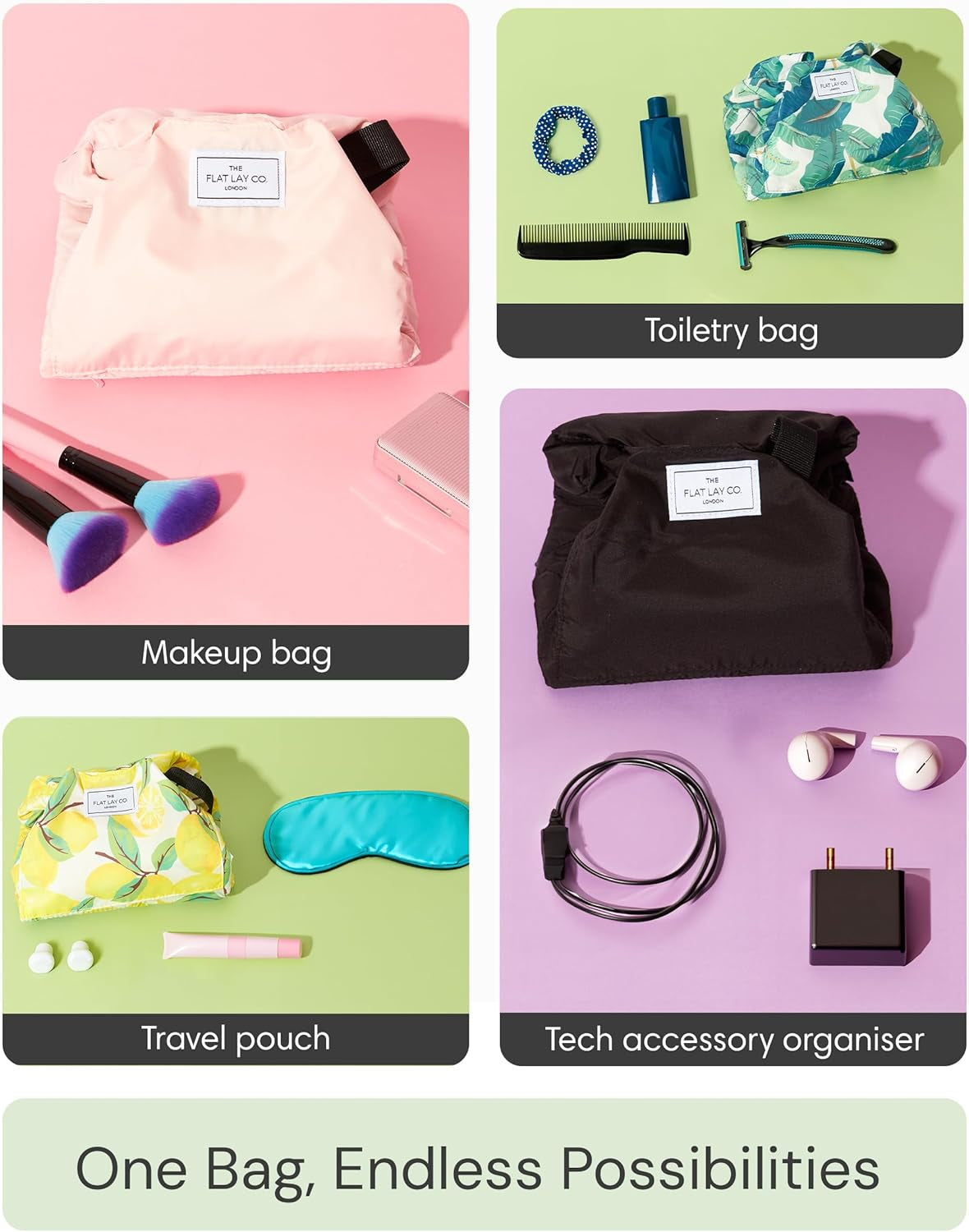 Makeup Bag - Travel Make up Organiser for Cosmetics, Eyeshadow, Make-Up Brushes, Lipstick & Tools - Drawstring Makeup Bag Storage with Brush Holder & Large Pockets