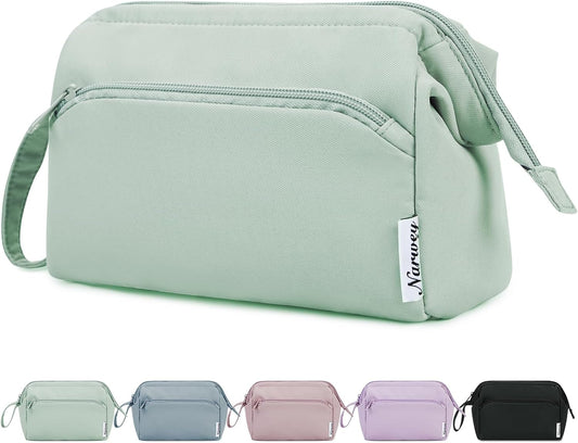 Large Makeup Bag Wide-Open Zipper Pouch Travel Wash Bag Toiletry Bag Cosmetic Organizer for Women (Mint Green)