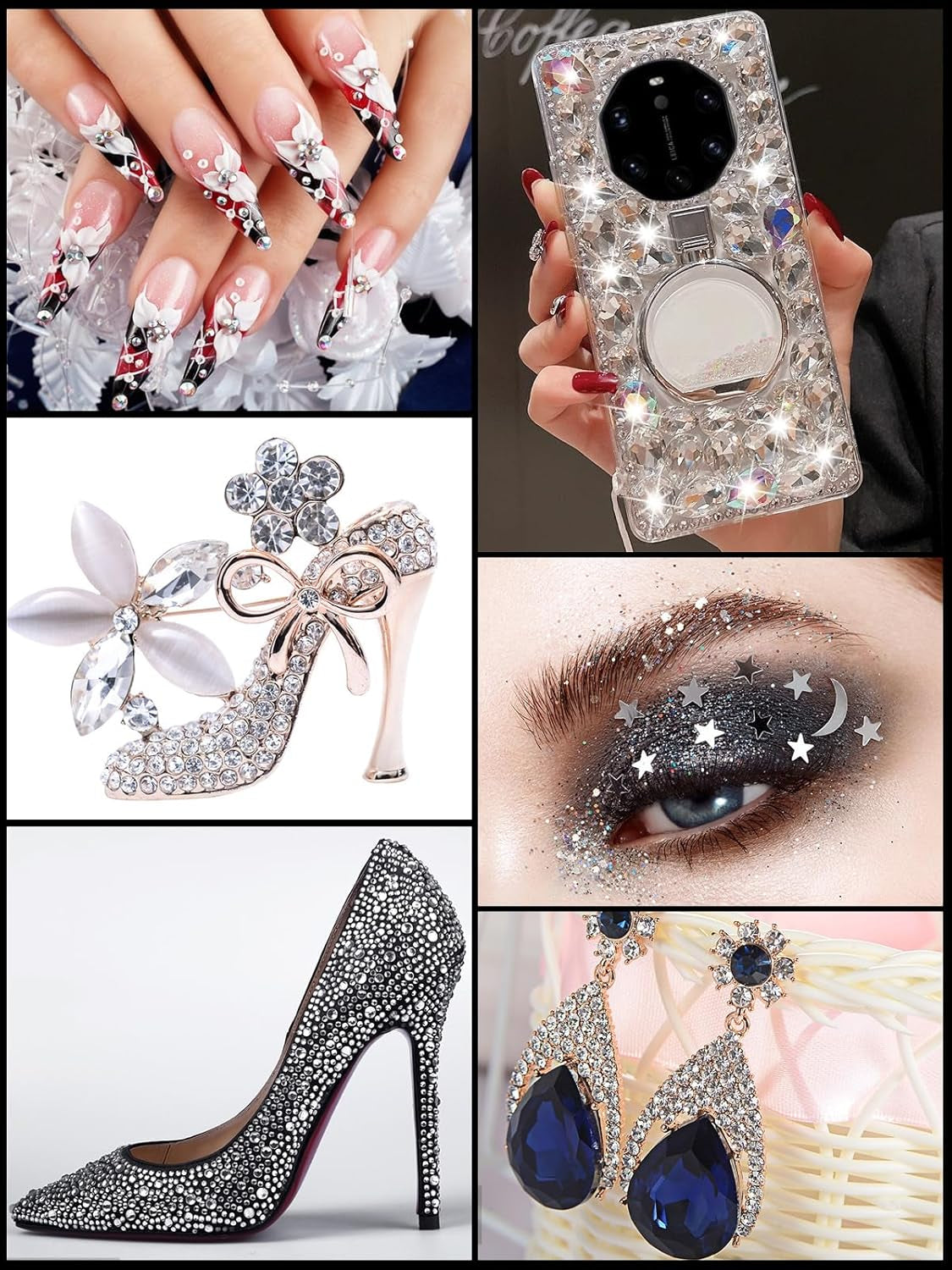 Nail Art Rhinestones, Nail Studs Gems Nail Diamonds Nail Art Crystal Nail Jewels with Pick up Tweezers for Nail Art Decoration (10 Boxs)