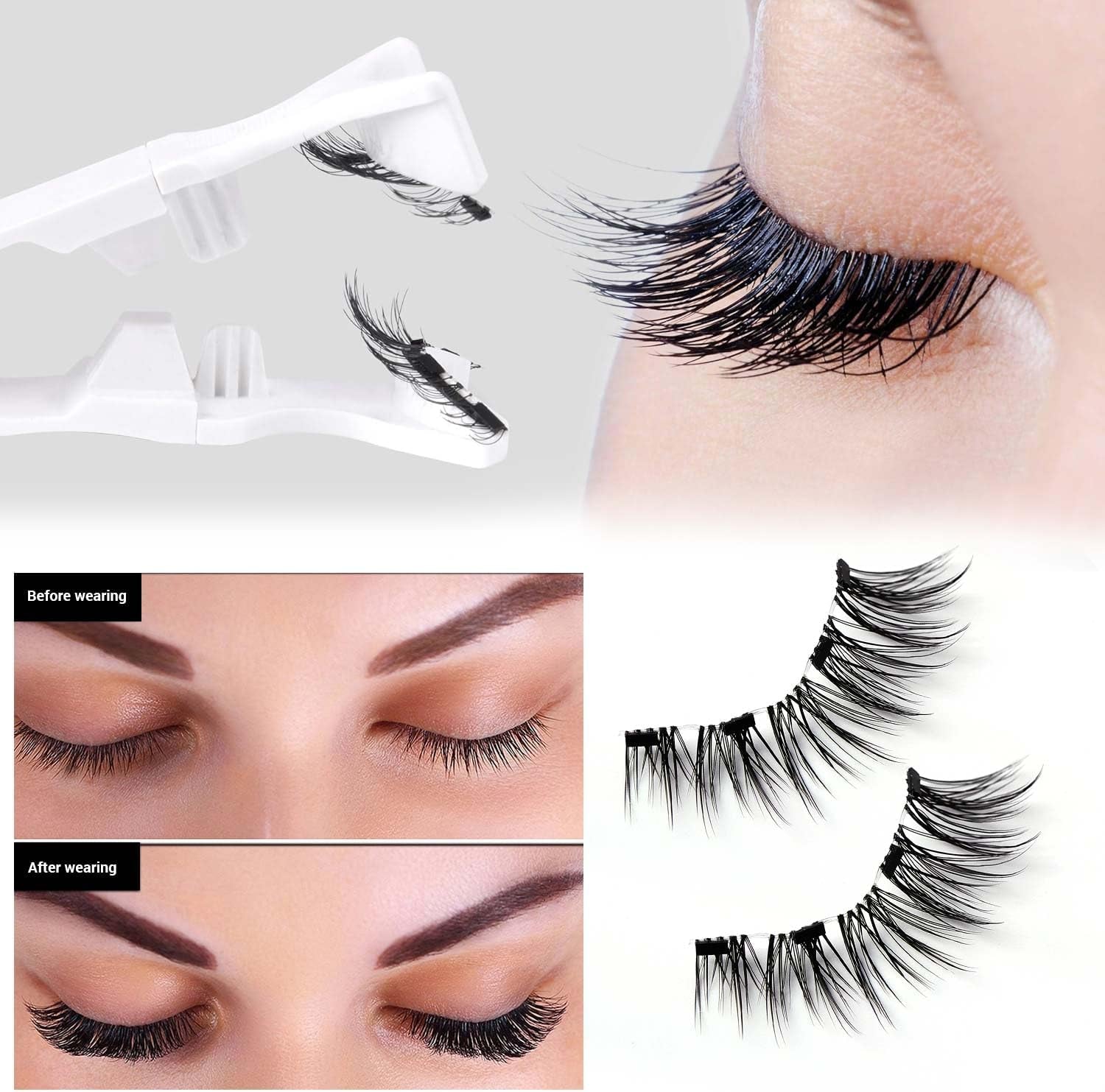 1 Pair Magnetic-Eyelashes Natural Look without Glue Needed Reusable Eye Magnetic Lashes with Applicator Magnetic Eyelashes