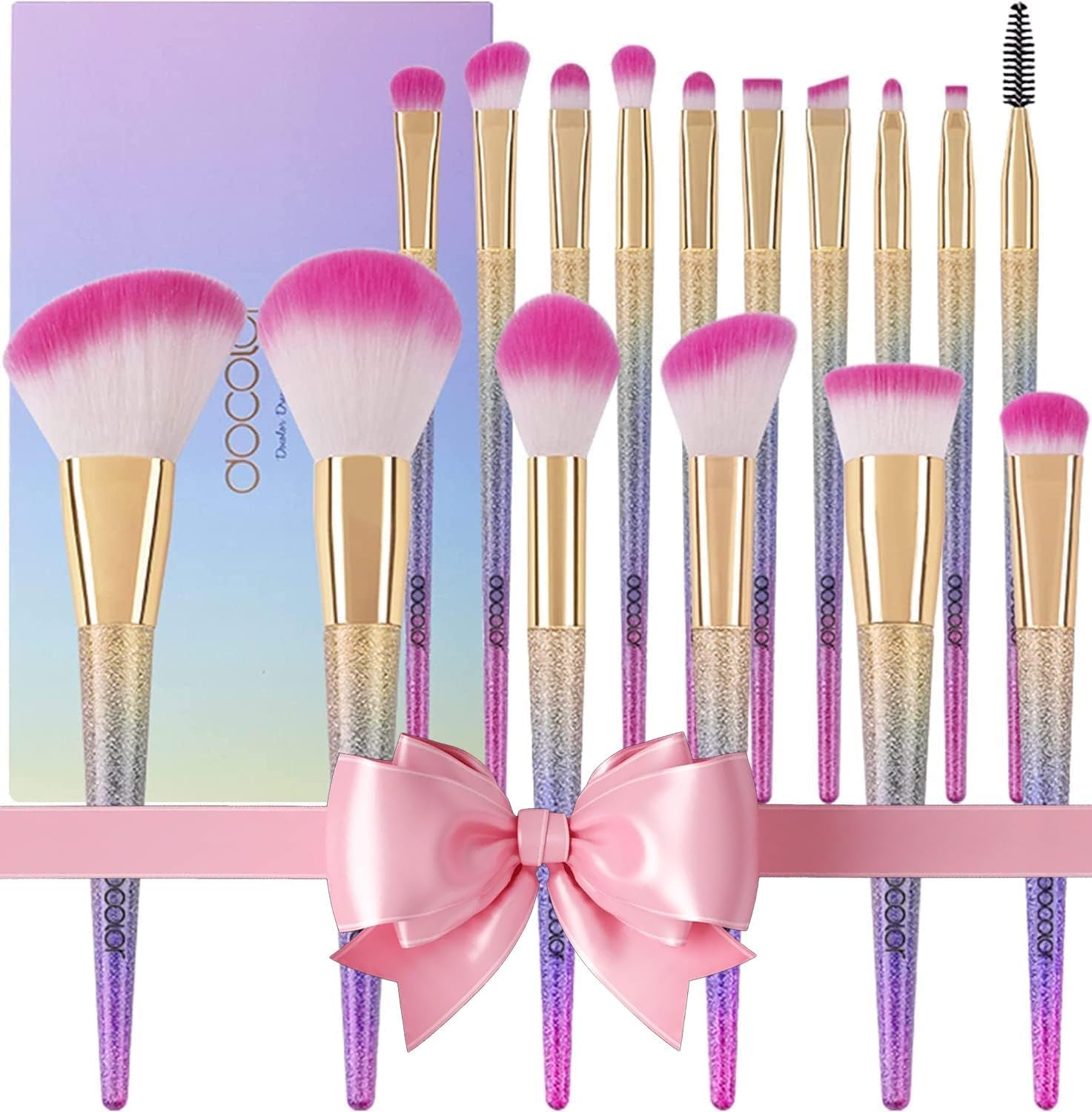 16-Piece Rainbow Makeup Brush Set - Professional Brushes for Flawless Foundation, Eyeshadow, Blush, and More in Elegant Gift Box