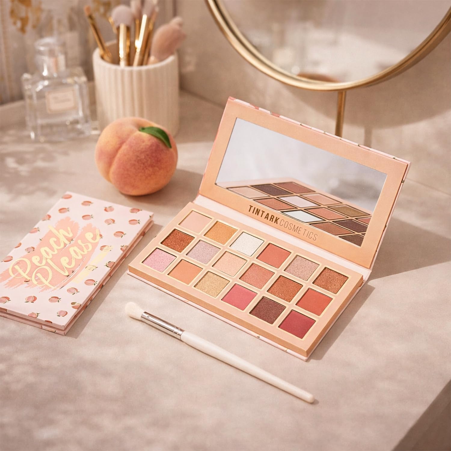 Peach Please Eyeshadow Palette Makeup, Metallic Shimmer Matte Eye Shadow Pallets for Women Peach Pink Brown Smoky Eye Make-Up Long Lasting, Talc Free