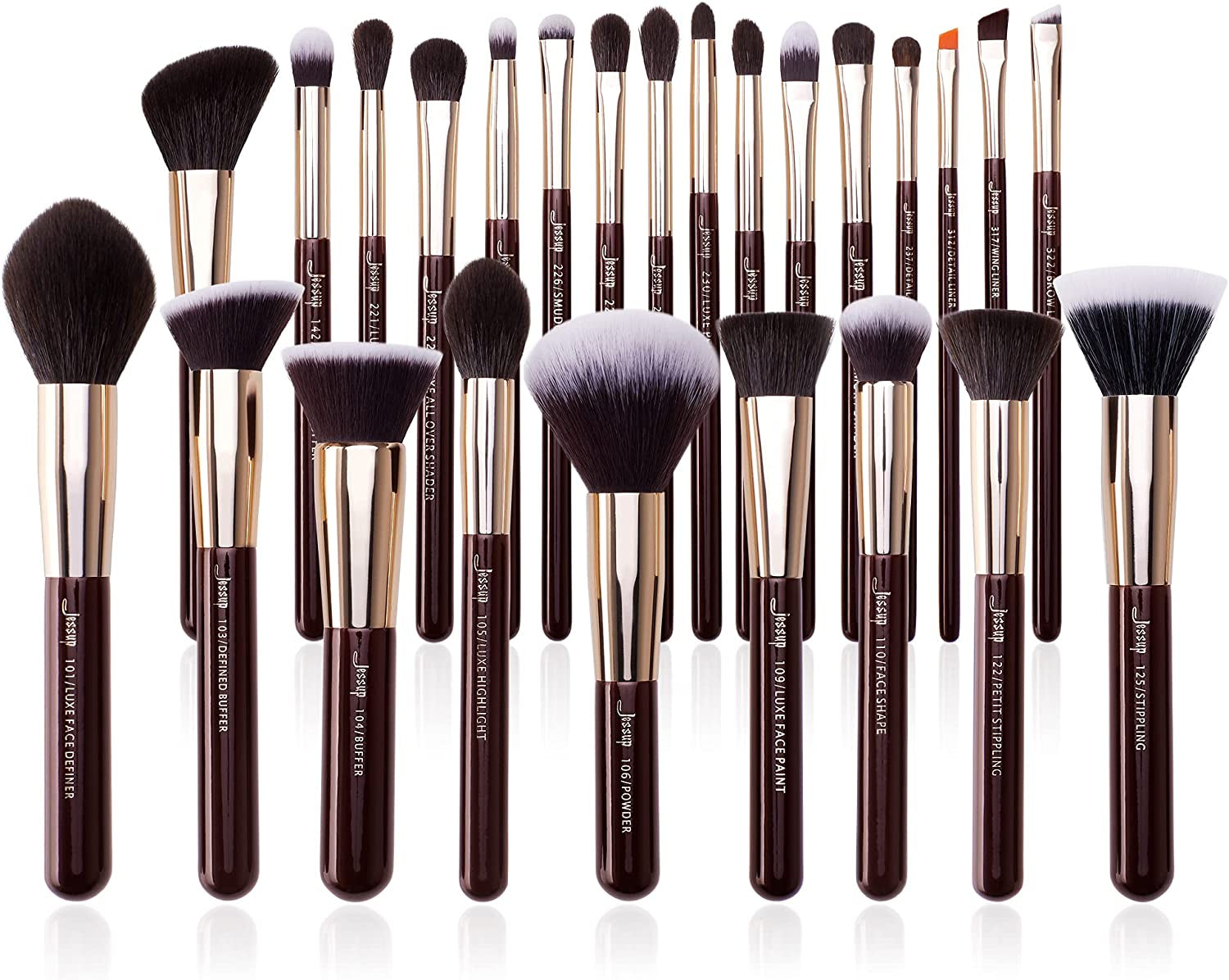 25PCS  Professional Makeup Brush Set - Premium Natural Brushes for Flawless Foundation, Eyeshadow, Blending, Concealer, Blush & Highlight - T280