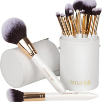 12-Piece Professional Makeup Brushes Set with Pearl Flash Handles - Ultimate Full Face Travel Kit with Case for Effortless Application