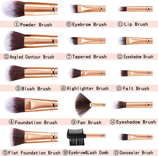 Makeup Brushes  15Pcs Marble Makeup Brush Set Premium Synthetic Kabuki Powder Blush Contour Foundation Concealer Eyeshadow Brushes with Makeup Sponge