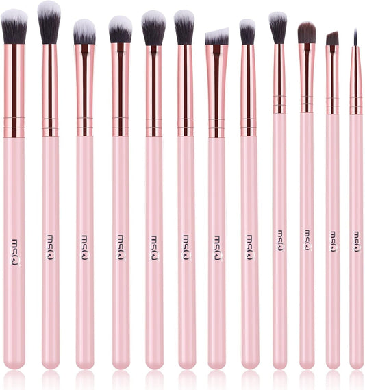 12Pcs Eyeshadow Brushes Make up Eye Brush Set Professional Eye Makeup Brushes for Concealer Eyeliner Eyelash Eyebrow Blending Contour Pink Brush