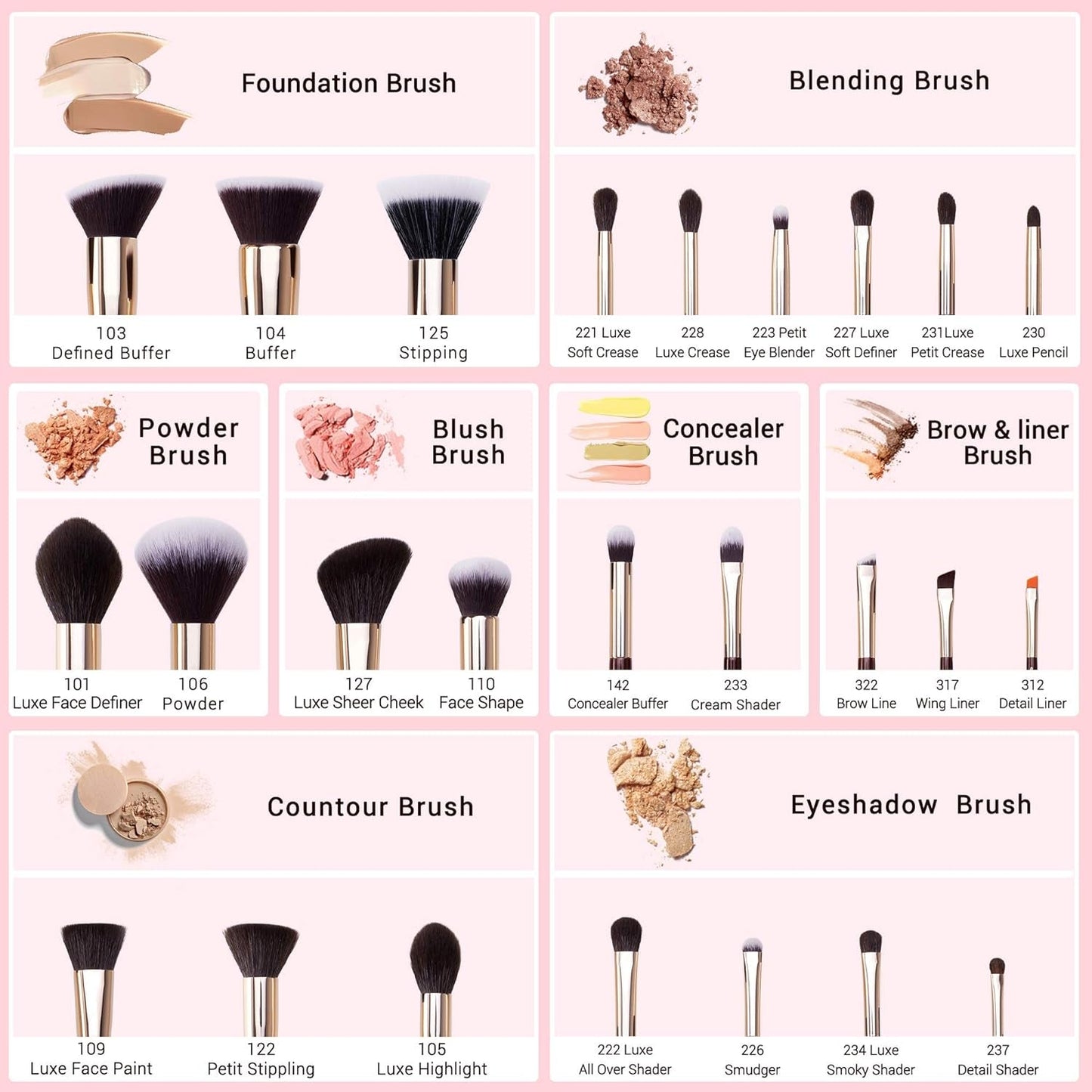 25PCS  Professional Makeup Brush Set - Premium Natural Brushes for Flawless Foundation, Eyeshadow, Blending, Concealer, Blush & Highlight - T280