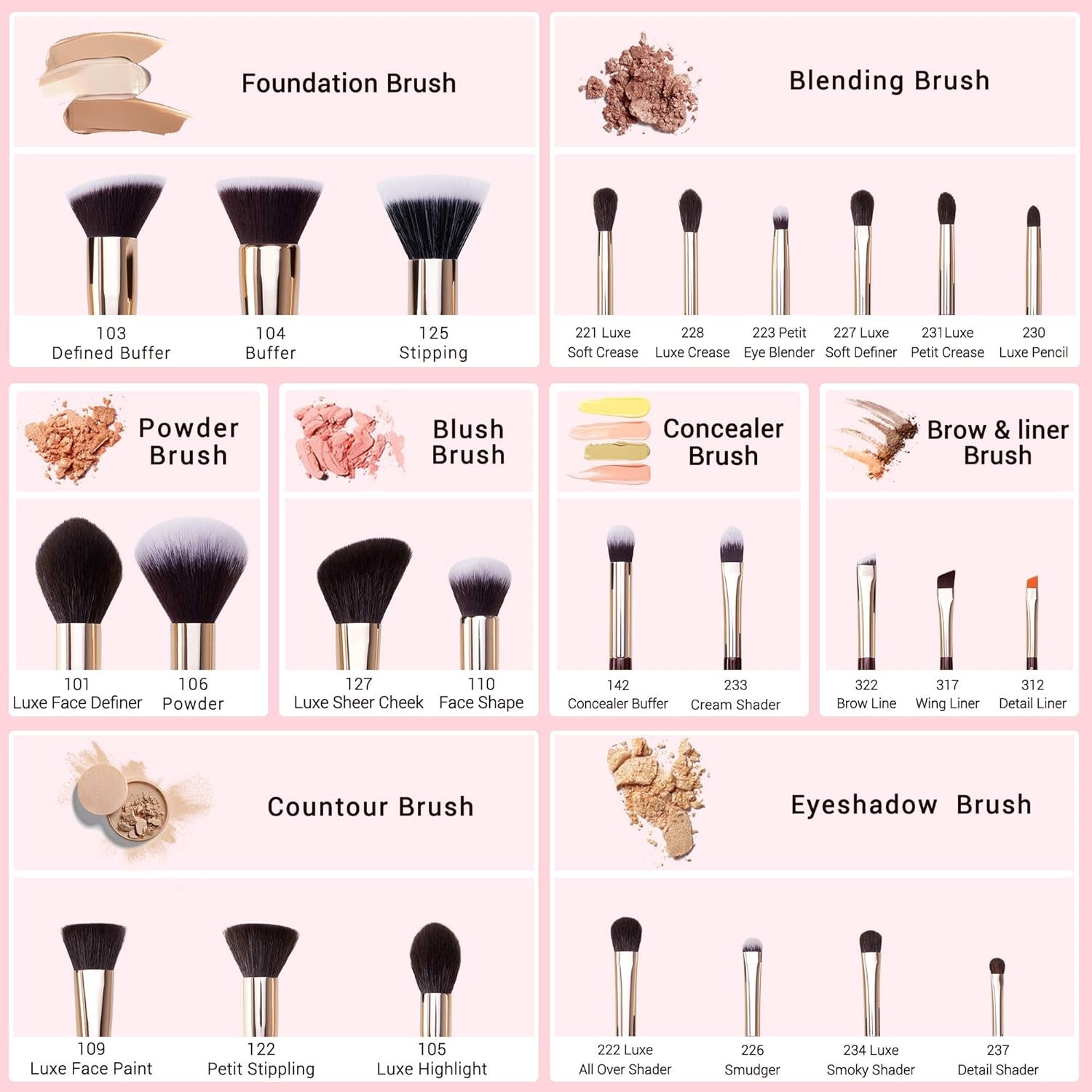 25PCS  Professional Makeup Brush Set - Premium Natural Brushes for Flawless Foundation, Eyeshadow, Blending, Concealer, Blush & Highlight - T280