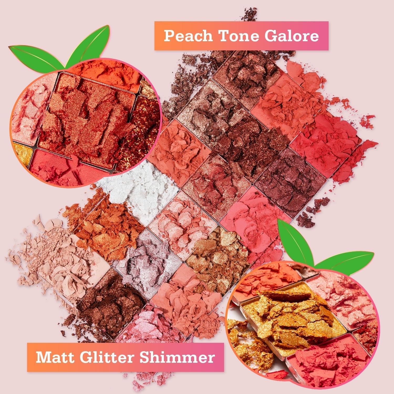 Peach Please Eyeshadow Palette Makeup, Metallic Shimmer Matte Eye Shadow Pallets for Women Peach Pink Brown Smoky Eye Make-Up Long Lasting, Talc Free