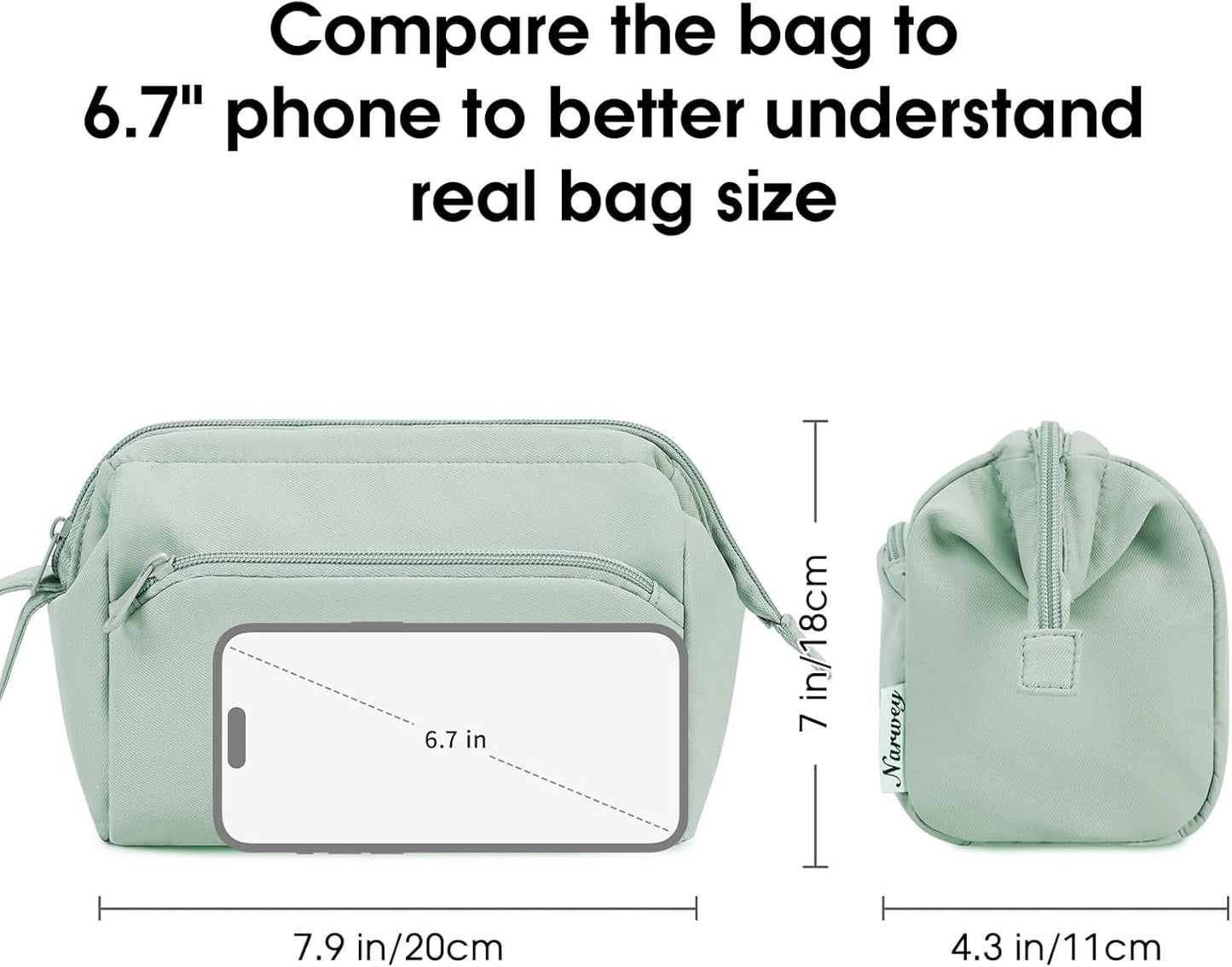 Large Makeup Bag Wide-Open Zipper Pouch Travel Wash Bag Toiletry Bag Cosmetic Organizer for Women (Mint Green)