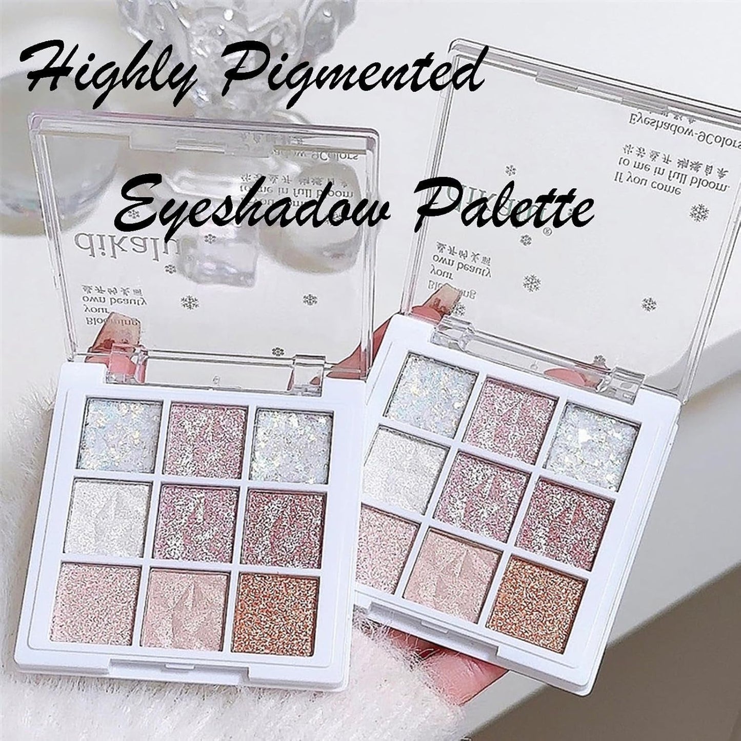 Glitter Eyeshadow Palette,Shimmer Eye Shadow Pallets for Women,Highly Pigmented Eyeshadow Make-Up Palettes,White Pink Glitter Eye Shadow Palette with Brush,Travel Size Eyeshadow Gift for Girls Make Up