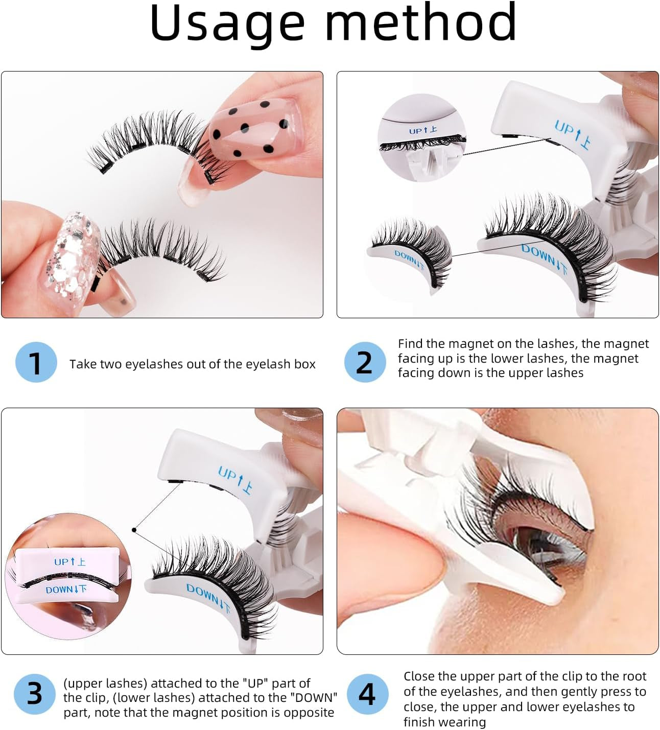 1 Pair Magnetic-Eyelashes Natural Look without Glue Needed Reusable Eye Magnetic Lashes with Applicator Magnetic Eyelashes
