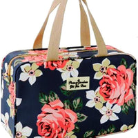 Toiletry Bag for Women Portable Cosmetic Bag Large Toiletries Organizer Storage Navy Rose Toiletry Kit Leakproof Travel Make up for Girls Floral Cosmetic Case (Navy Rose)
