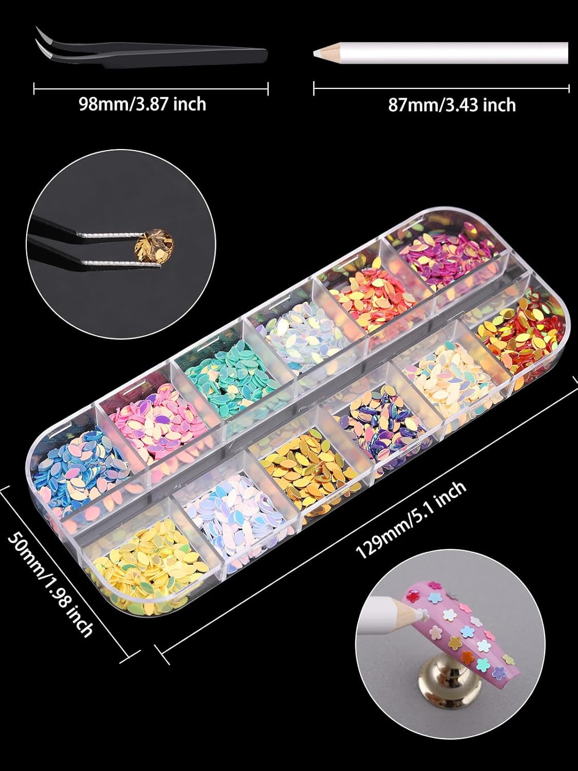 Nail Art Rhinestones, Nail Studs Gems Nail Diamonds Nail Art Crystal Nail Jewels with Pick up Tweezers for Nail Art Decoration (10 Boxs)