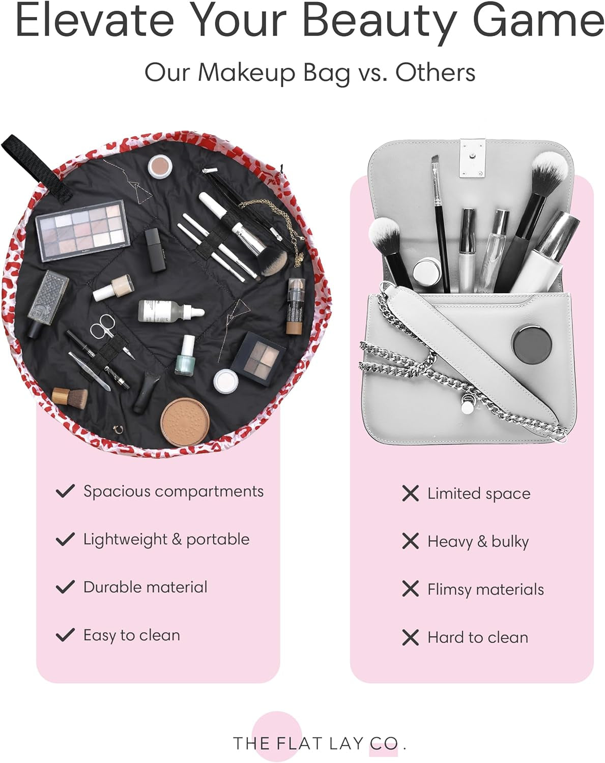 Makeup Bag - Travel Make up Organiser for Cosmetics, Eyeshadow, Make-Up Brushes, Lipstick & Tools - Drawstring Makeup Bag Storage with Brush Holder & Large Pockets