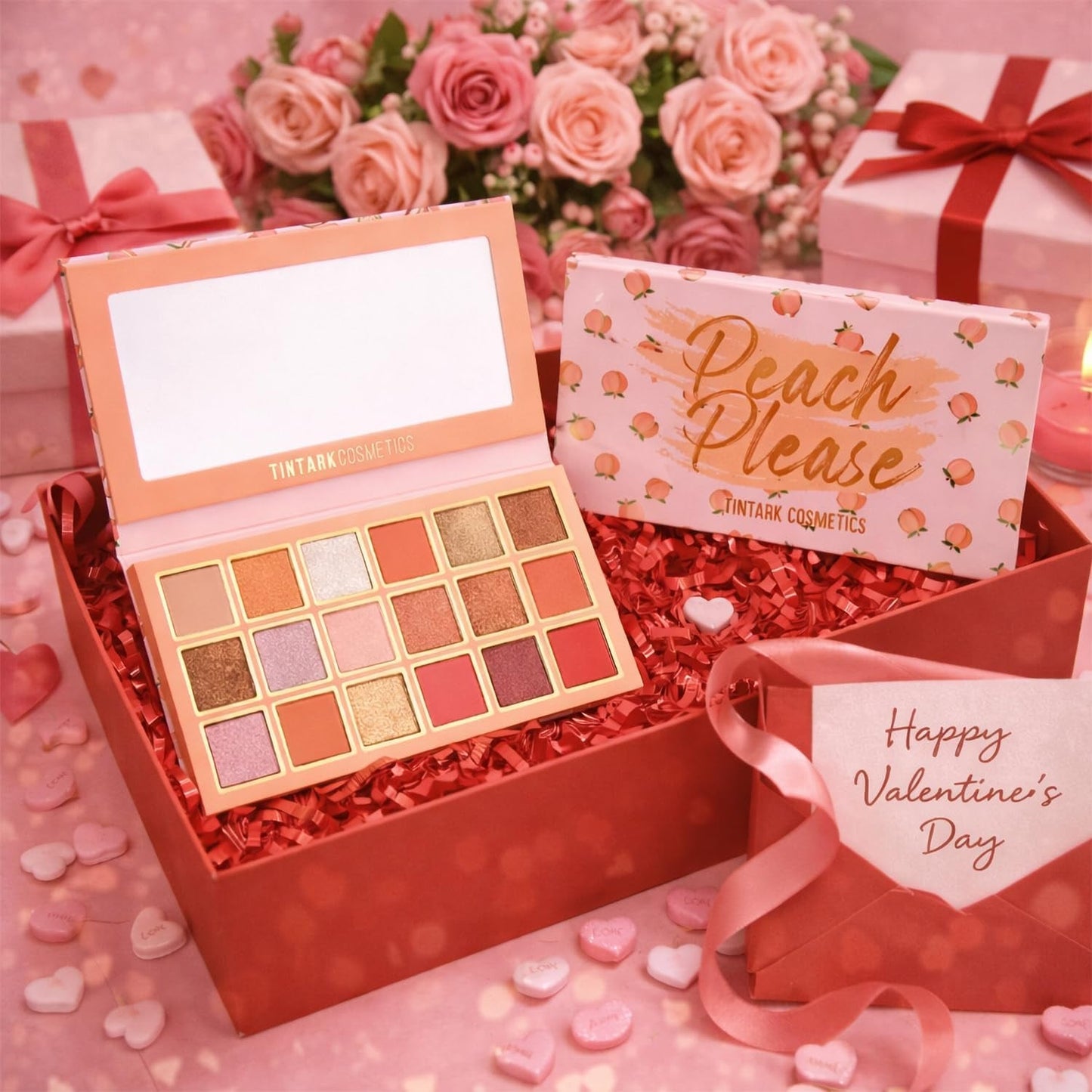 Peach Please Eyeshadow Palette Makeup, Metallic Shimmer Matte Eye Shadow Pallets for Women Peach Pink Brown Smoky Eye Make-Up Long Lasting, Talc Free