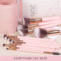 Beauty 15-Piece Pink Makeup Brush Set - Award-Winning Brushes with Case, Blending Sponge, Cleaner, and Gift Box