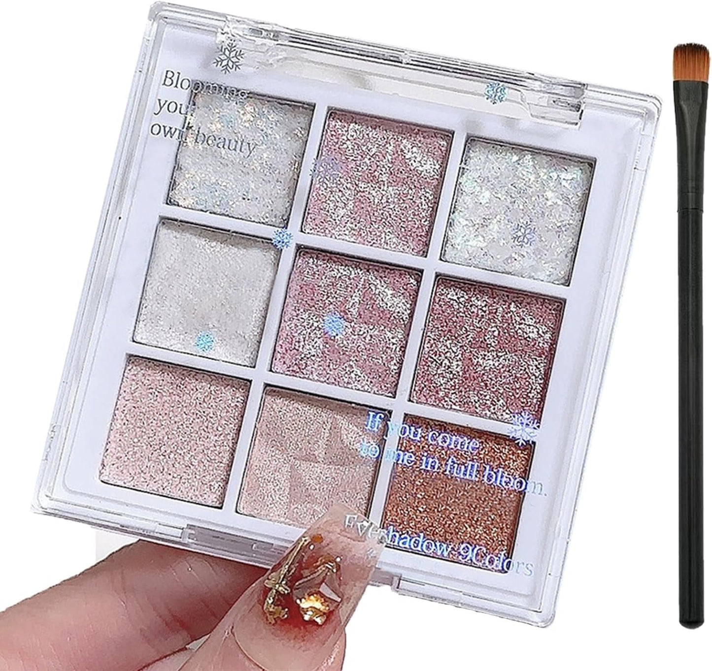 Glitter Eyeshadow Palette,Shimmer Eye Shadow Pallets for Women,Highly Pigmented Eyeshadow Make-Up Palettes,White Pink Glitter Eye Shadow Palette with Brush,Travel Size Eyeshadow Gift for Girls Make Up