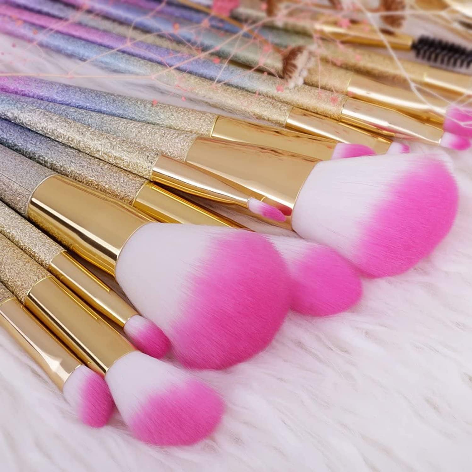 16-Piece Rainbow Makeup Brush Set - Professional Brushes for Flawless Foundation, Eyeshadow, Blush, and More in Elegant Gift Box